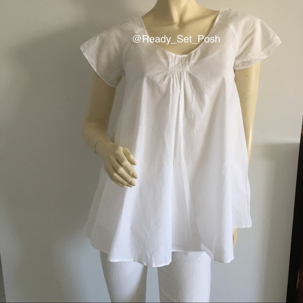 DKNY petite white short sleeve blouse w/ camisole